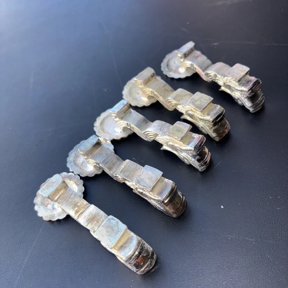 Vintage Chinese Dragon Set of 5 Silver Plated Spoon Holders Rest